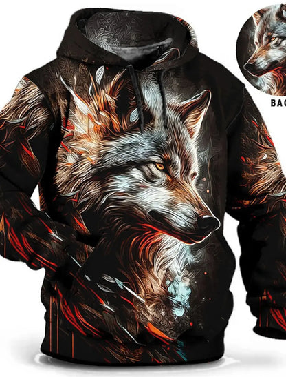 Unisex-Hoodie für Herren – modischer Pullover-Hoodie mit Kapuze, Animal-Print Wolf, Löwe, Drache und Tiger, 3D-Druck, lässiger Alltagshoodie