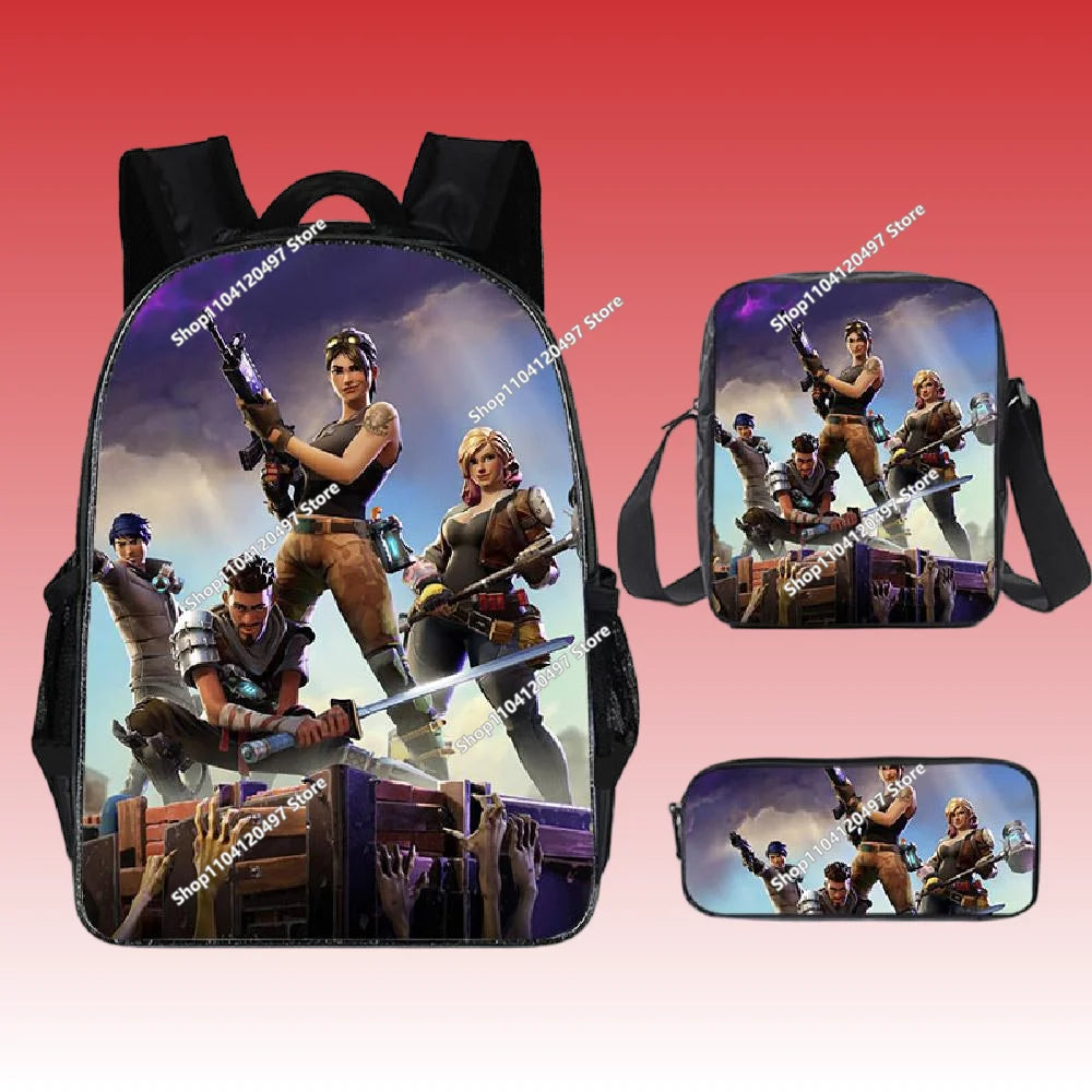 Fortnite Anime Character New Backpacks Cartoon Battle Royale Student 3-piece Set Book Bag Meal Box Pen Bag Anime Gifts
