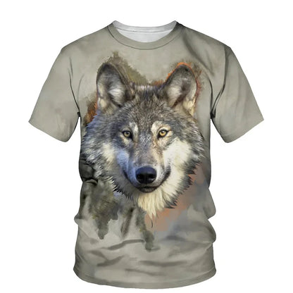 Dierenpatroon met wolf, 3D-print, heren-T-shirt met ronde hals, modieuze T-shirts, casual, korte mouwen, oversized, Y2K, Harajuku, unisex-kleding