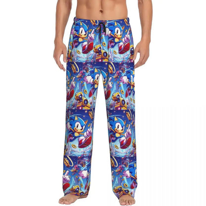 Pantalones de pijama personalizados para hombre con estampado «Soniced», con motivo de erizo, ropa de dormir, pantalones de estar por casa con bolsillos