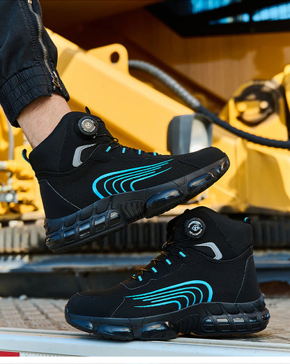 Bottes de sécurité de travail montantes pour hommes, chaussures de protection indestructibles à bout en acier, bouton rotatif, chaussures de travail de sécurité