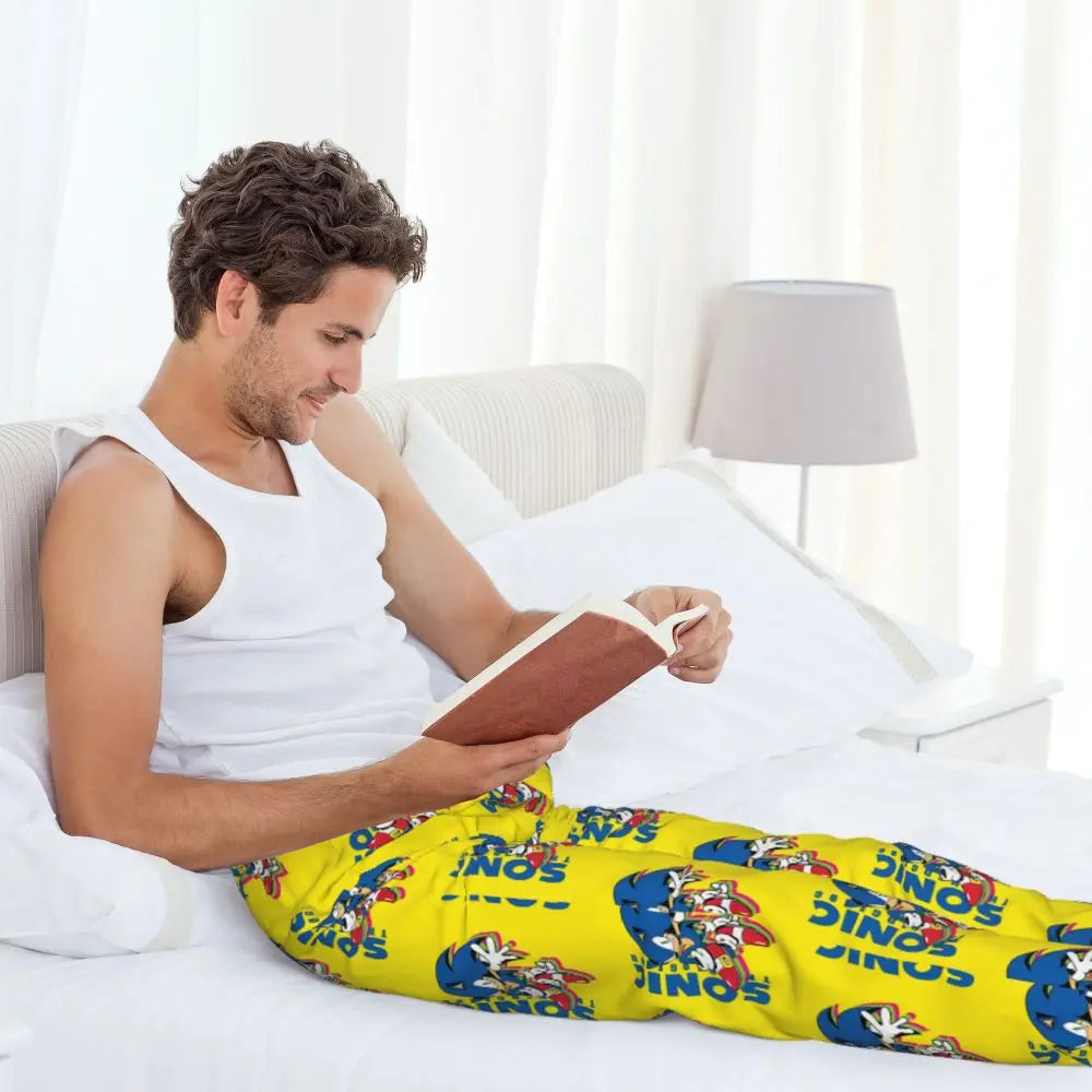 Pantalones de pijama personalizados para hombre con estampado «Soniced», con motivo de erizo, ropa de dormir, pantalones de estar por casa con bolsillos