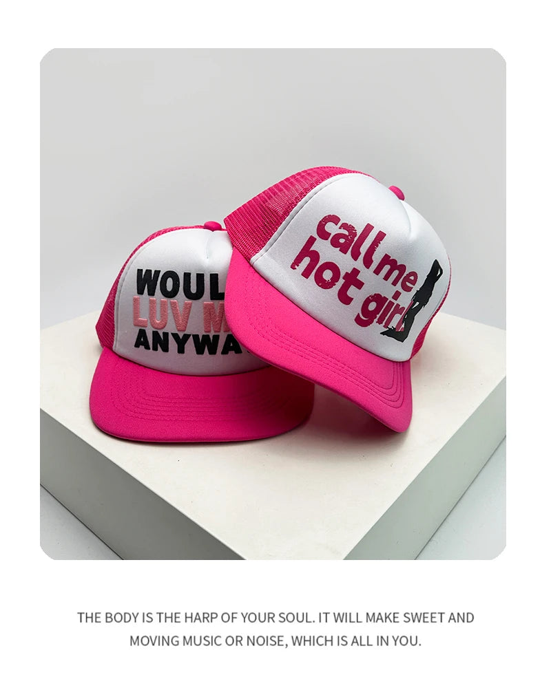 Gorras de béisbol unisex con bloques de color, letras estampadas y bordadas, estilo hip hop, de malla transpirable, con visera para el sol, gorras de camionero urbanas y versátiles