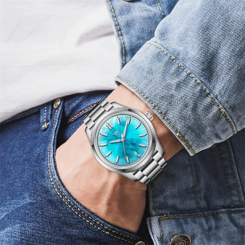 WM Watch Automatic Mechanical Watch NH35 Glacier Series 100M Waterproof AR Coated Sapphire Welly Merck Watch for Men WM226
