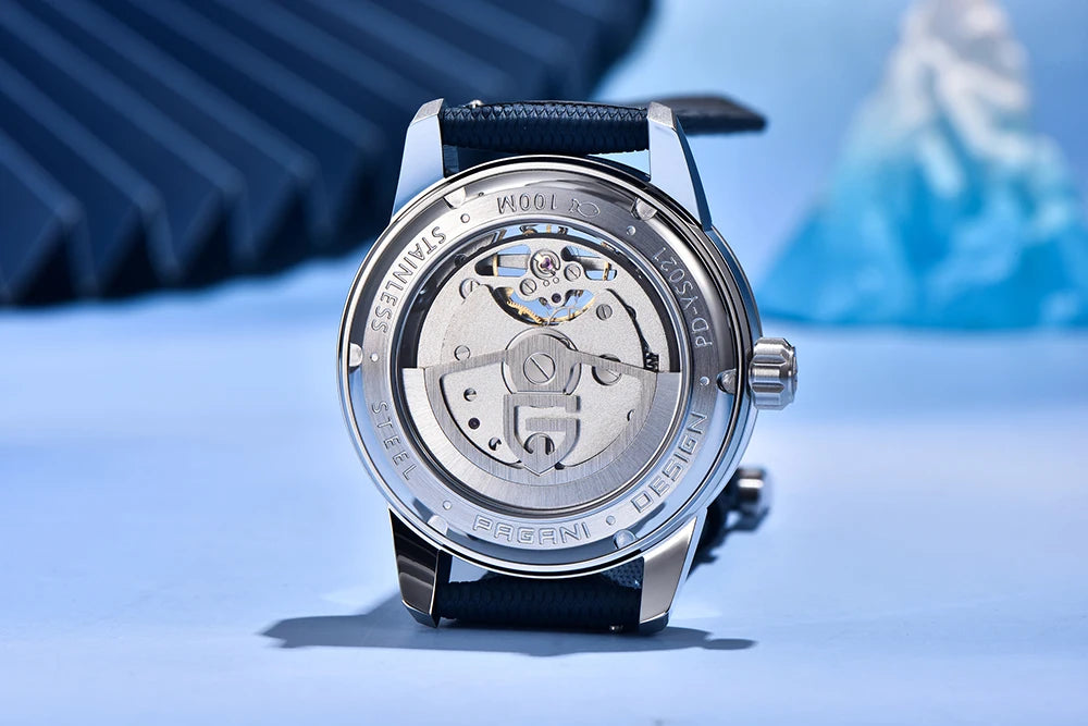 PAGANI DESIGN – Ceas mecanic de lux pentru bărbați, 41 mm, sticlă de safir, curea din piele, rezistent la apă, stil pilot, cu turbilion și fază lunară
