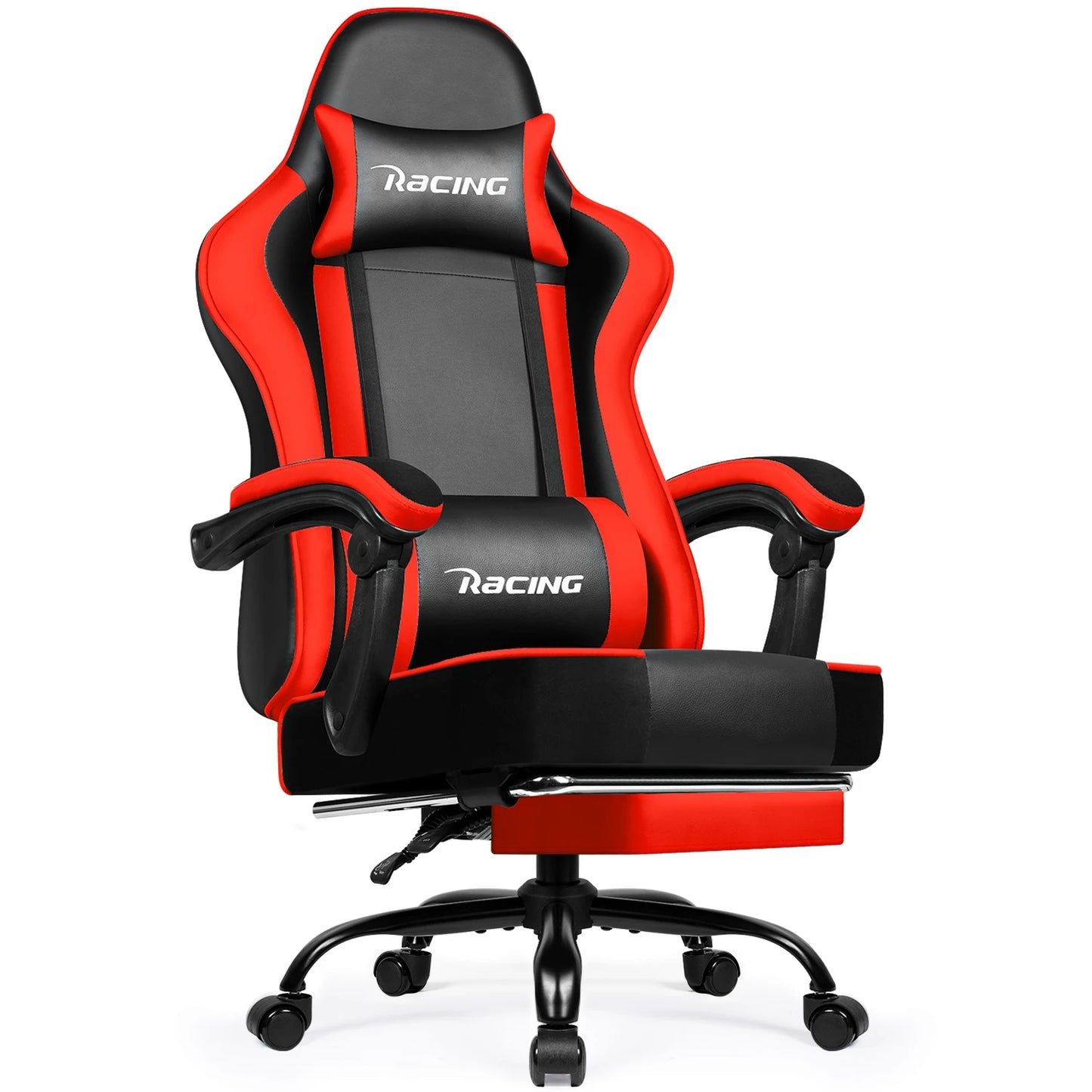 Daccormax Ergonomic Gaming Chair with Footrest, 170° Reclining PU Leather Racing Chair with Lumbar Support, Headrest & Office Comfort