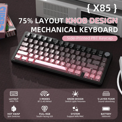 ATTACK SHARK X85 Tri-mode Gasket 75% Mechanical Keyboard with CNC Knob, 5-Layer Padding, Hot Swappable, RGB Backlight, NKRO