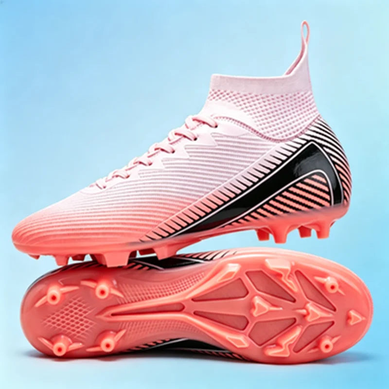 Chaussures de football pour adultes débutants AG FG, tige extensible en PU, coussin en TPU, crampons longs antidérapants, durables, pour entraînement sur gazon, niveau d'entrée