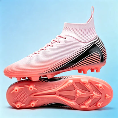 Chaussures de football pour adultes débutants AG FG, tige extensible en PU, coussin en TPU, crampons longs antidérapants, durables, pour entraînement sur gazon, niveau d'entrée