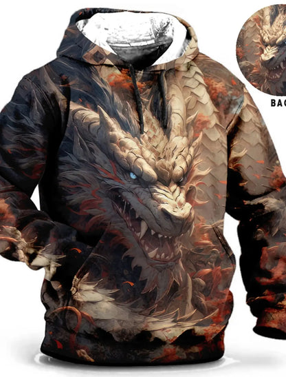Unisex-Hoodie für Herren – modischer Pullover-Hoodie mit Kapuze, Animal-Print Wolf, Löwe, Drache und Tiger, 3D-Druck, lässiger Alltagshoodie