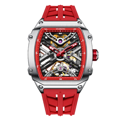 STARKING Men's Waterproof Sports Mechanical Watch, Wear-resistant Silicone Strap, Automatic, Luminous Tonneau Luxury Design