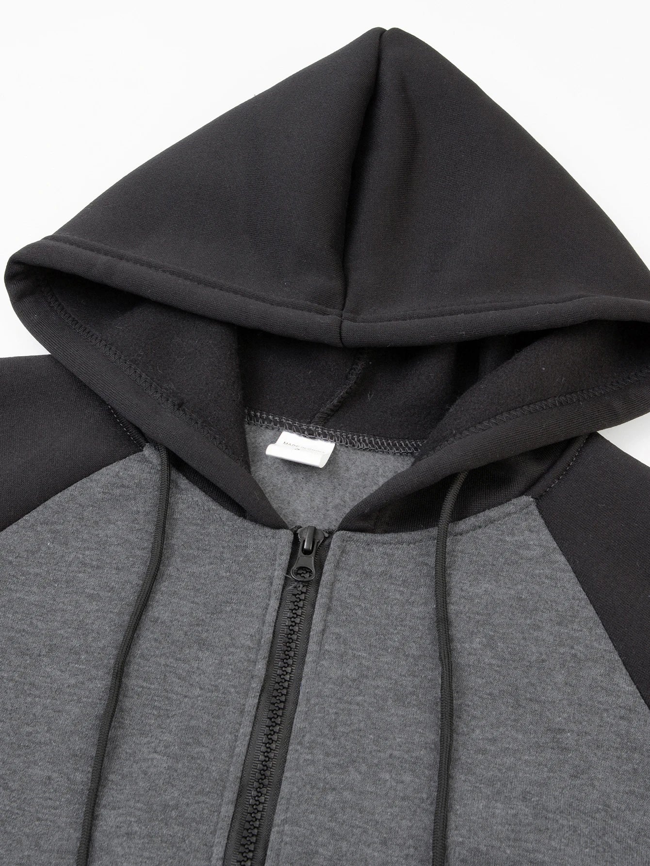 Autumn Winter New Zipper Fleece Hooded Coat Casual Men Women Plus Size Loose Pullover Fashion Raglan Sleeves Sweatshirt Top, sweat à capuche zippé gris et noir