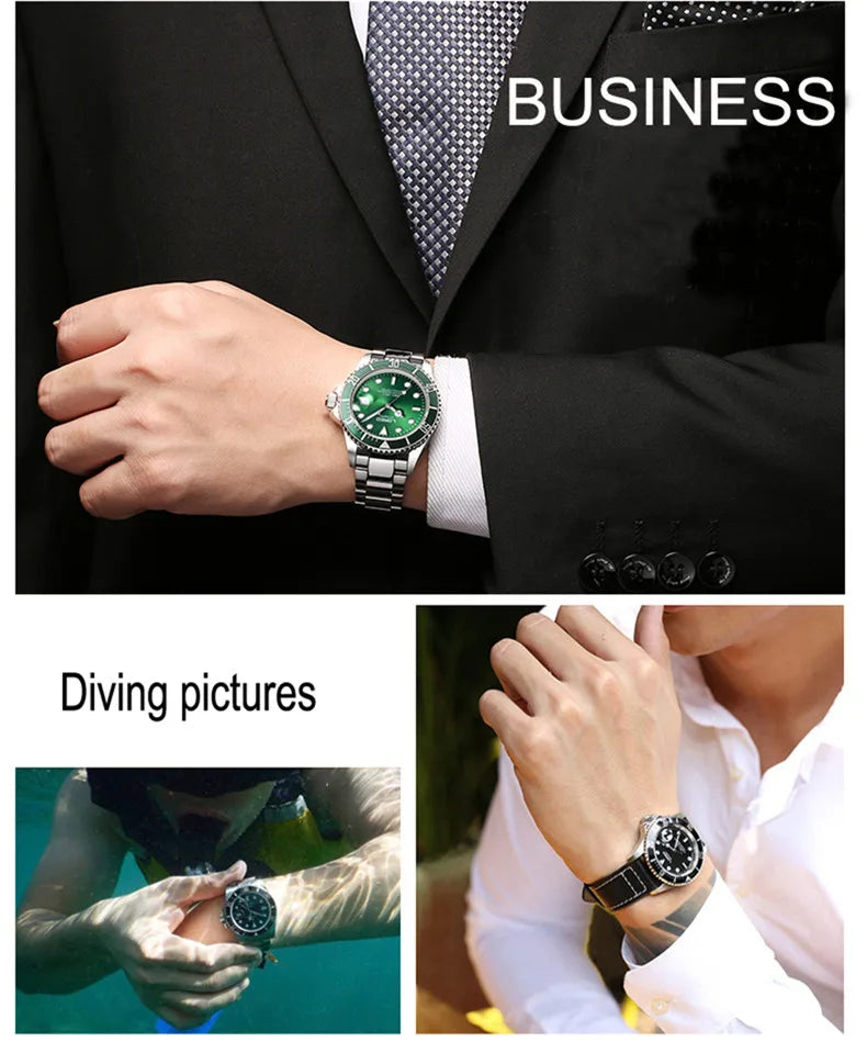 LOREO Original Men's Business Watch 20ATM Waterproof Wristwatch Top Brand Casual Sport Seagull Automatic Mechanical Watch Men