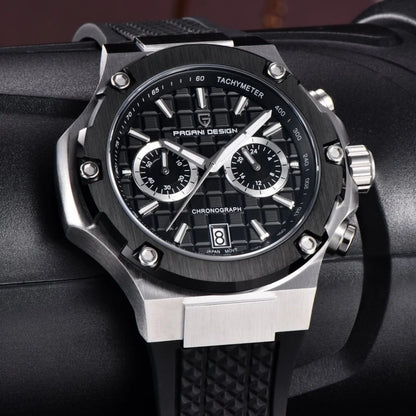 PAGANI DESIGN PD-YS032 Men's Quartz Watch 44mm Japan VK64 Movement Stainless Steel Case Rubber Strap Sapphire Glass 100M Waterproof