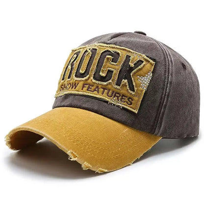 Baseballkappe aus Baumwolle mit „ROCK“-Stickerei für Damen und Herren – Snapback-Kappe für Outdoor-Sport und als Sonnenhut