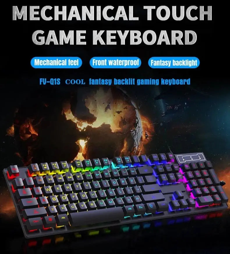 104 Keys Wired Keyboard with RGB Backlit Breathing Light Gaming Ergonomic Keyboard and Mouse Set for Computer Laptop Gamer Office