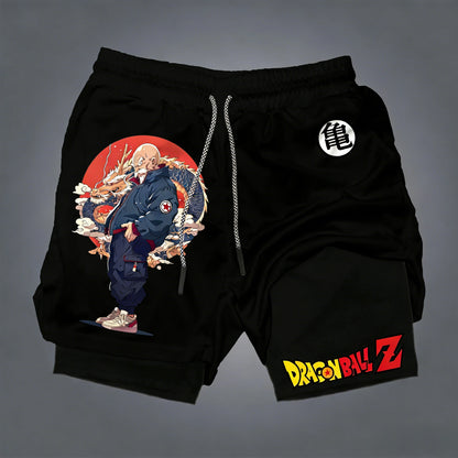 Pantalones cortos de doble capa para hombre de Dragon Ball, Son Goku, verano, anime japonés, imitación, dos piezas, deportivos, fitness, de secado rápido