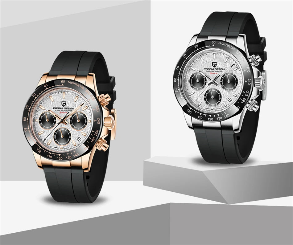 PAGANI DESIGN V2 40MM Meteorite Dial Men Quartz Watches Sapphire Retro Chronograph Waterproof Watch For Men