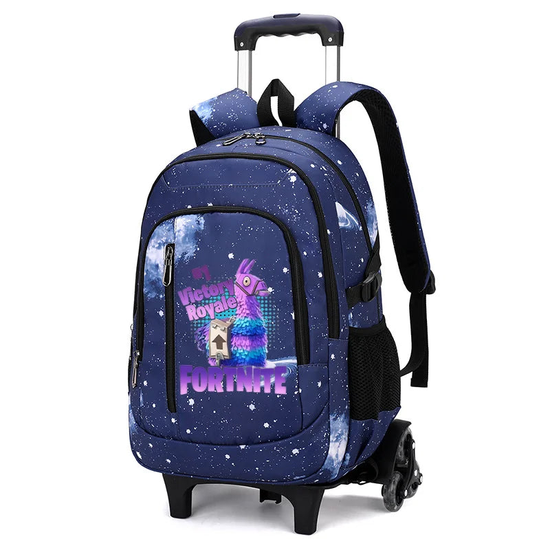 Fortnite 2 in 1 Trolley Backpack Starry Sky Print Large Capacity Waterproof Laptop Bag Stair Climbing Design Student Schoolbag