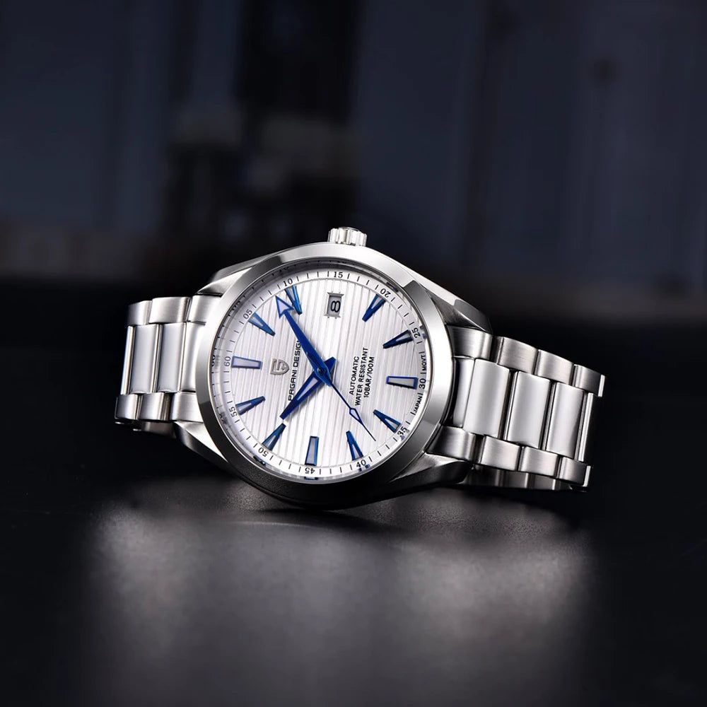 Montre de luxe pour homme PAGANI DESIGN – Modèle automatique mécanique (calibre 8215), en acier inoxydable, étanche, avec affichage de la date et aiguilles luminescentes