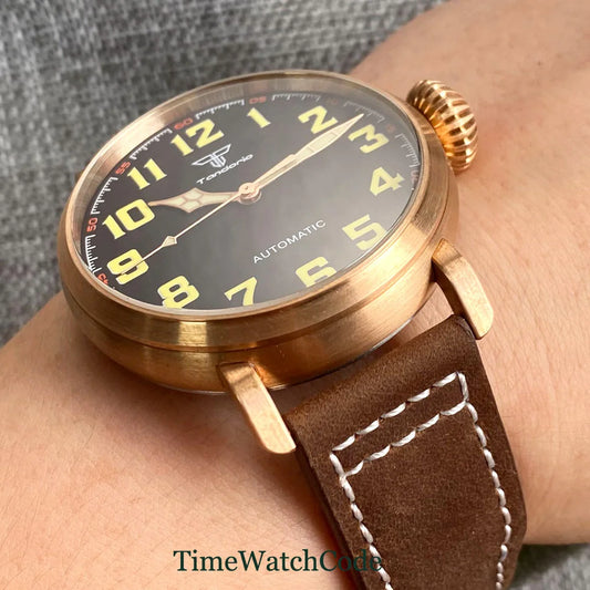 Tandorio 47 mm NH35 Diver miesten automaattikello CUSN8, kiinteä pronssi- tai 316L-teräskotelo, 10 ATM, safiirikide, musta kellotaulu