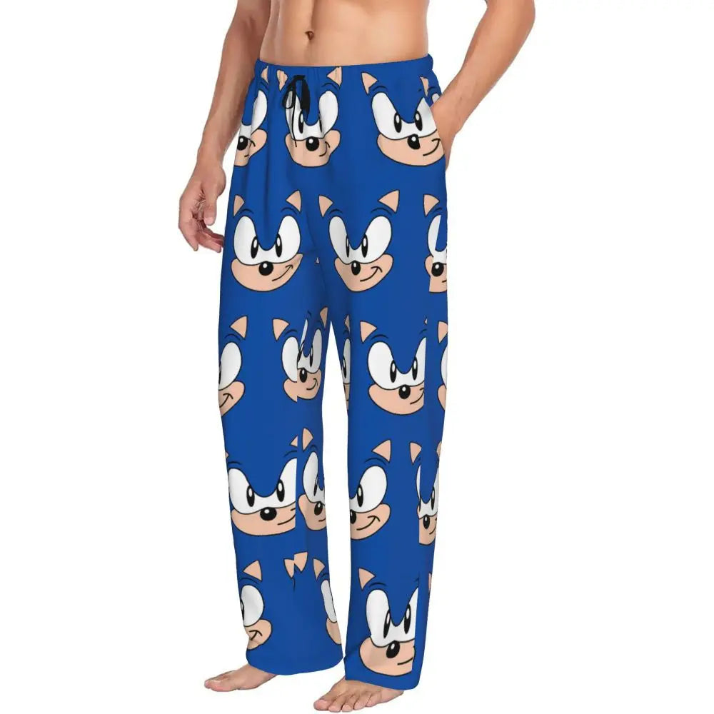 Pantalones de pijama personalizados para hombre con estampado «Soniced», con motivo de erizo, ropa de dormir, pantalones de estar por casa con bolsillos
