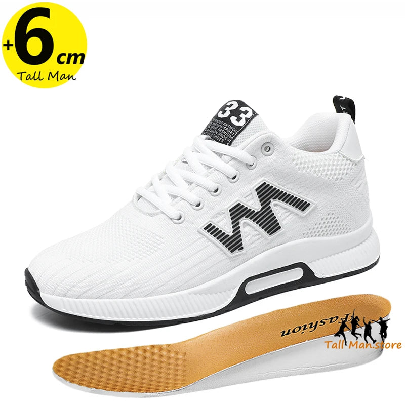 Masszív férfi cipő, magasságnövelő talpbetét 6 cm, sport, nagy méret 37–46