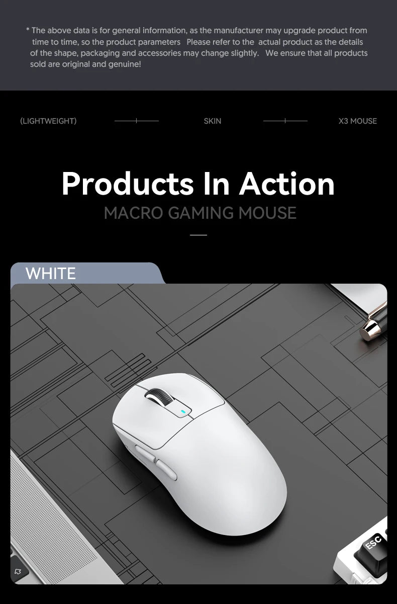 X3 Gaming Mouse Wireless ATTACK SHARK, punainen, 4K-palautusnopeus, Bluetooth Tri-Mode -yhteys, PAW3395, makroilla varustettu Bluetooth-pelihiiri
