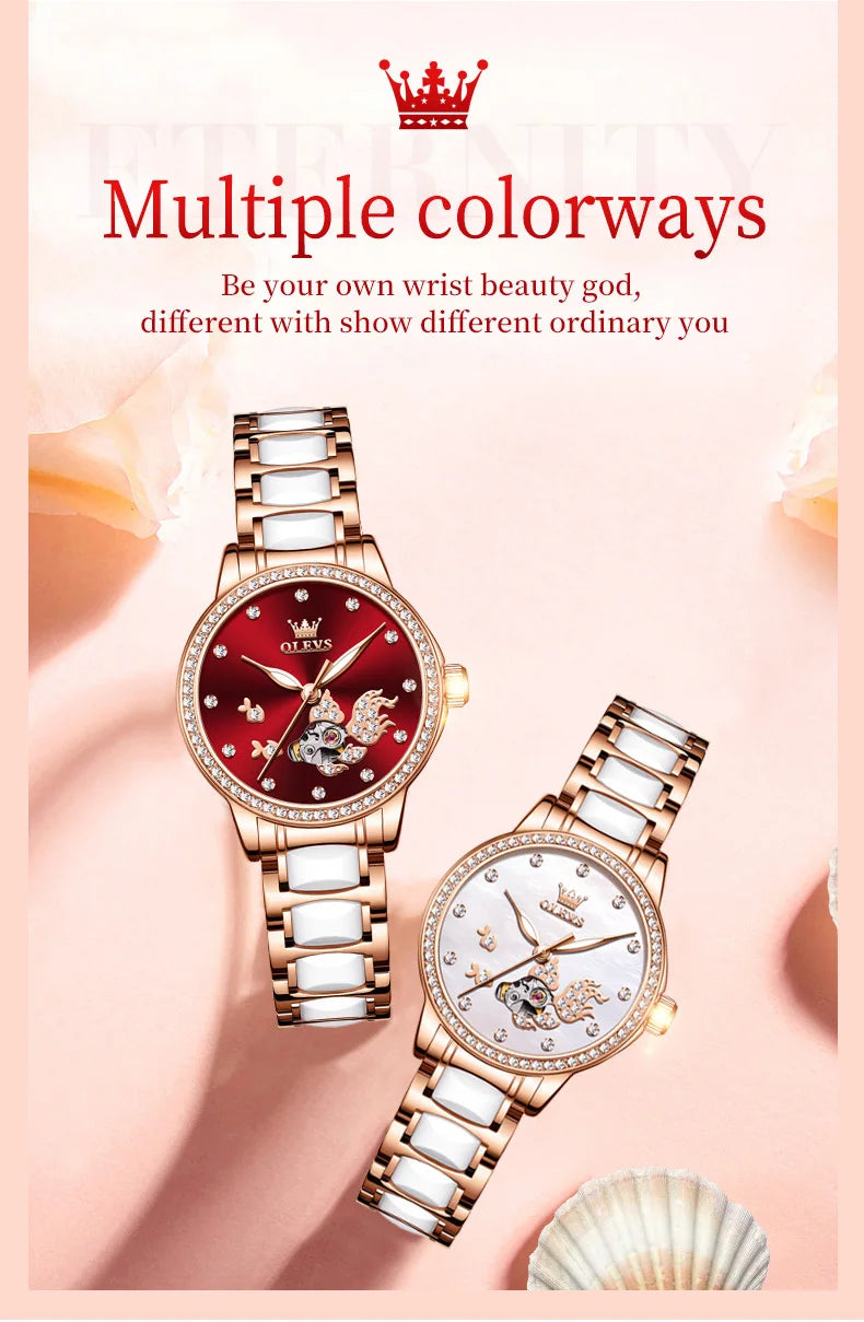 OLEVS Brand steel strip fully automatic mechanical watch for women 7001