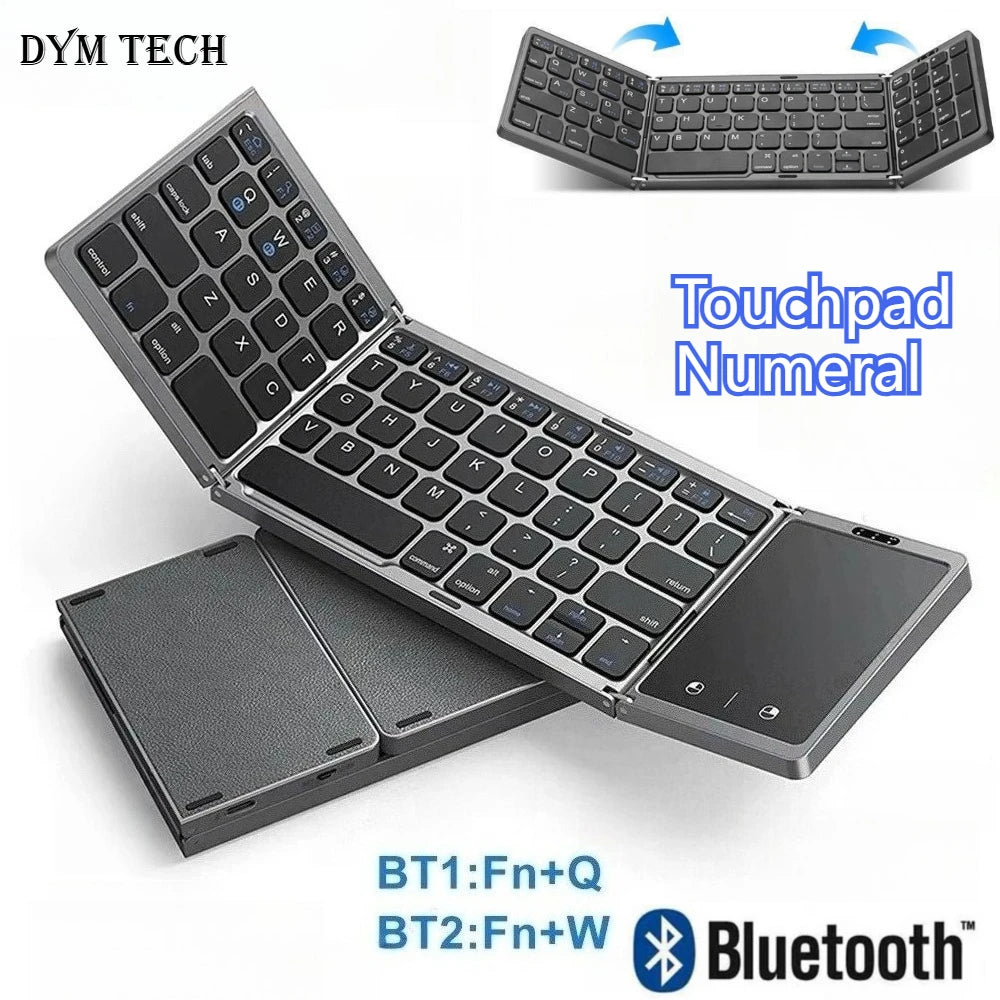 Kaksitoiminen Bluetooth 5.1 -näppäimistö, 3-osainen taitettava mininäppäimistö, ladattava taitettava näppäimistö kosketuslevyllä, Windows-, Android-, iOS- ja iPad-yhteensopiva