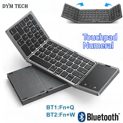 Kaksitoiminen Bluetooth 5.1 -näppäimistö, 3-osainen taitettava mininäppäimistö, ladattava taitettava näppäimistö kosketuslevyllä, Windows-, Android-, iOS- ja iPad-yhteensopiva