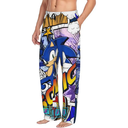Pantalones de pijama personalizados para hombre con estampado «Soniced», con motivo de erizo, ropa de dormir, pantalones de estar por casa con bolsillos