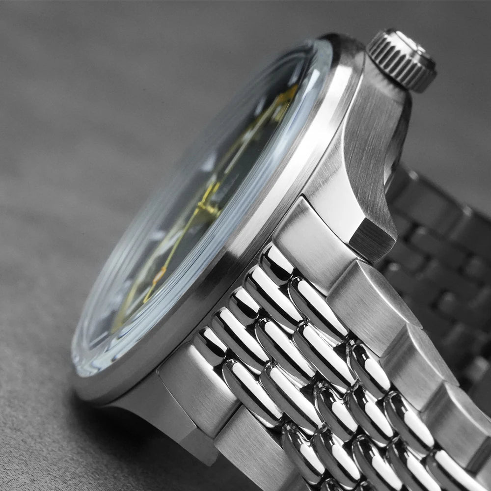 CADISEN Automatic Mechanical Watch Men's Silver Business Casual Waterproof Watch Japan MIYOTA 8215 Movement Domed Glass Men's Watch