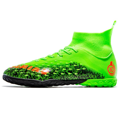 Chaussures de football pour hommes et femmes, chaussures de football à tige haute offrant un bon maintien de la cheville, chaussures d’entraînement légères et antidérapantes pour terrains intérieurs et extérieurs.