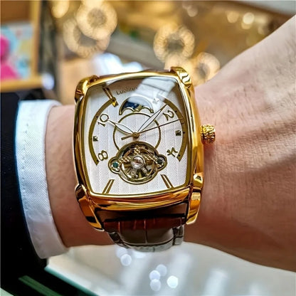[Relógio mecânico de luxo com turbilhão] Relógio mecânico de luxo com turbilhão, leve, para homem – Modelo topo de gama totalmente automático, com o estilo «esqueleto» em voga, ideal para um look profissional ou