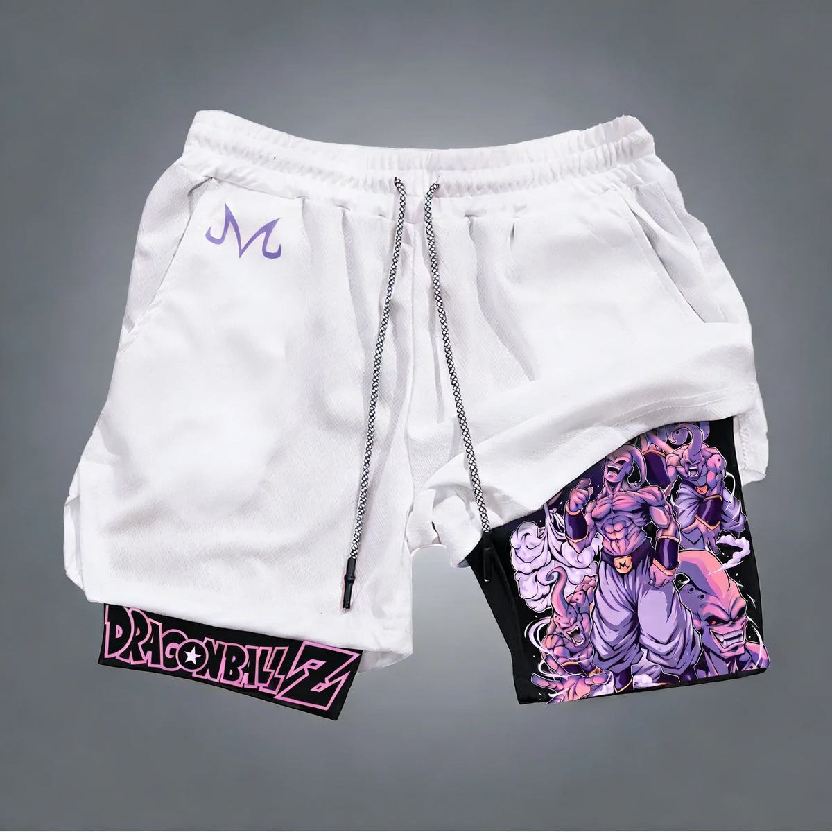 Pantalones cortos de doble capa con estampado moderno de Majin Buu de Dragon Ball, para hombre, de verano, para boxeo y deportes, de secado rápido y transpirables