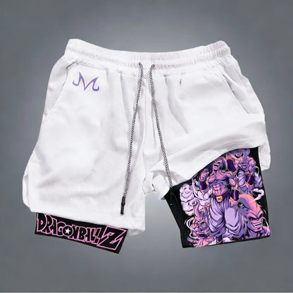 Pantalones cortos de doble capa con estampado moderno de Majin Buu de Dragon Ball, para hombre, de verano, para boxeo y deportes, de secado rápido y transpirables