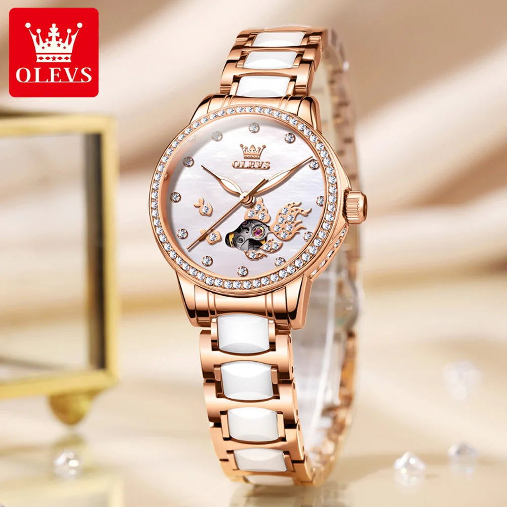 OLEVS Brand steel strip fully automatic mechanical watch for women 7001