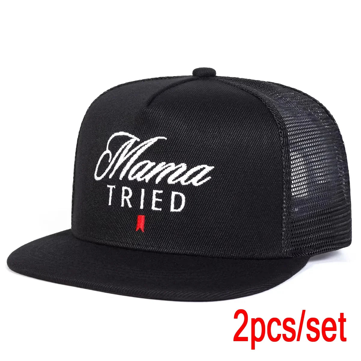 2PCSSET Unisex Mama TRIED Embroidery Hip-hop Net Hats Spring Summer Outdoor Adjustable Sports Casual Baseball Caps Sunscreen Hat