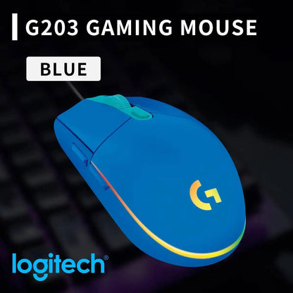 Logitech G203 LIGHTSYNC Mouse Wired 8000 DPI Sensor RGB Sync 6 Buttons Mechanical Tensioning Office-Gaming Dual-Use