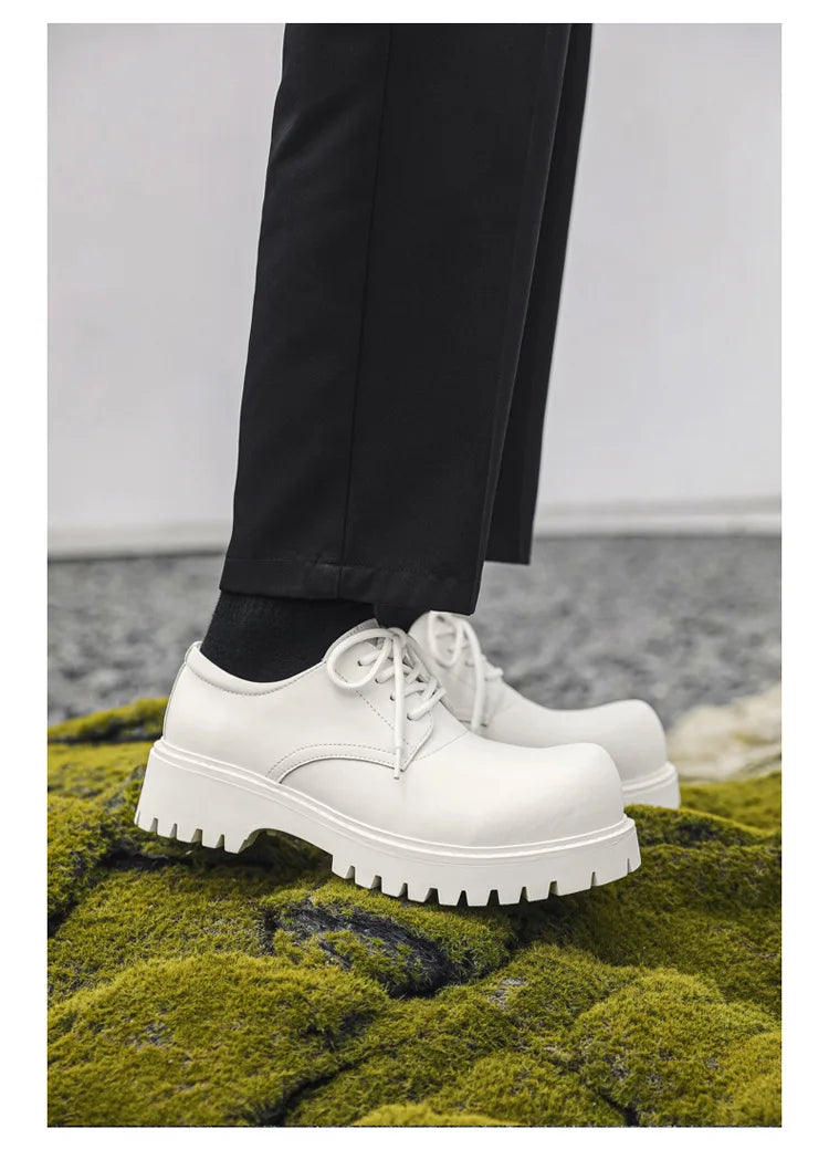 Thick Sole Casual Genuine Leather Dress Shoes Men Platform Height Increase Japan Harajuku Korean Streetwear Fashion Shoes White