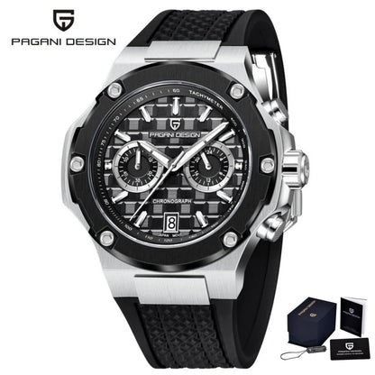 PAGANI DESIGN PD-YS032 Men's Quartz Watch 44mm Japan VK64 Movement Stainless Steel Case Rubber Strap Sapphire Glass 100M Waterproof