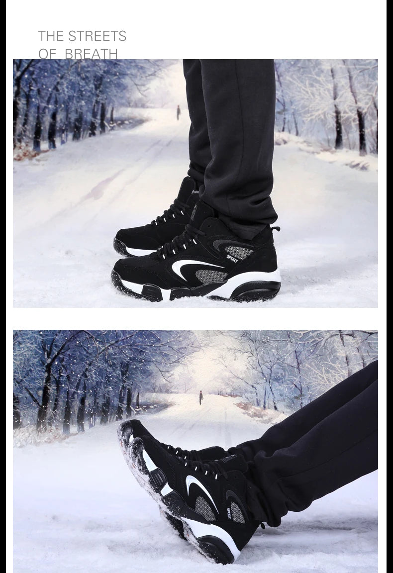 Men's Snow Boots Winter Warm Couple Casual Sneakers Fashion Leather Outdoor Sport Running Tennis Men Non-Slip Big Size 48 Trainer