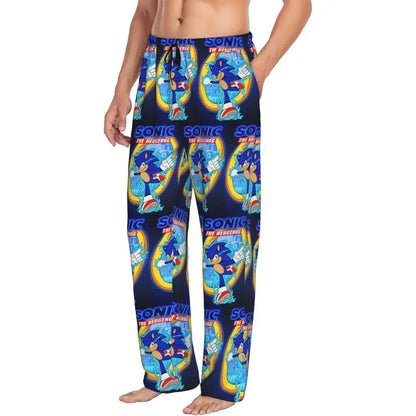 Pantalones de pijama personalizados para hombre con estampado «Soniced», con motivo de erizo, ropa de dormir, pantalones de estar por casa con bolsillos