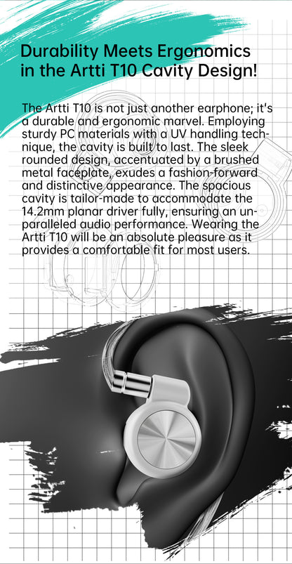 ARTTI T10 Planar Driver In-Ear HiFi Earphones, Wired IEM Monitors with 14.2mm Planar Driver, Detachable 0.78mm 2-Pin Cable, 3.5mm/4.4mm Audiophile Earbuds