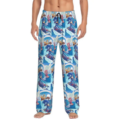 Pantalones de pijama personalizados para hombre con estampado «Soniced», con motivo de erizo, ropa de dormir, pantalones de estar por casa con bolsillos