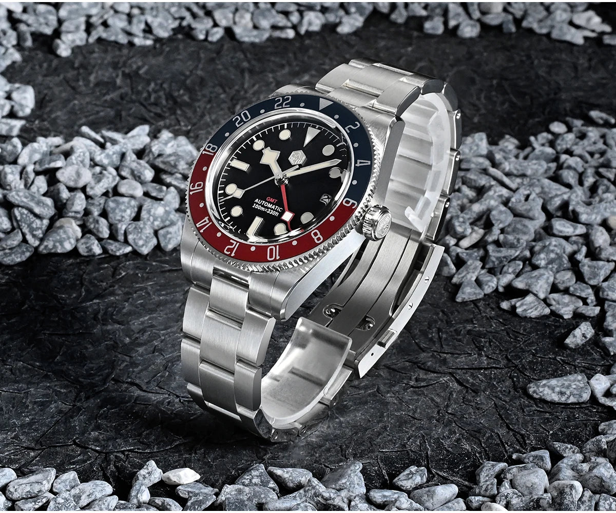 San Martin 39mm NH34 GMT Men's Luxury Watch Bidirectional Aluminum Bezel Automatic Mechanical Sapphire 100M Waterproof SN0109