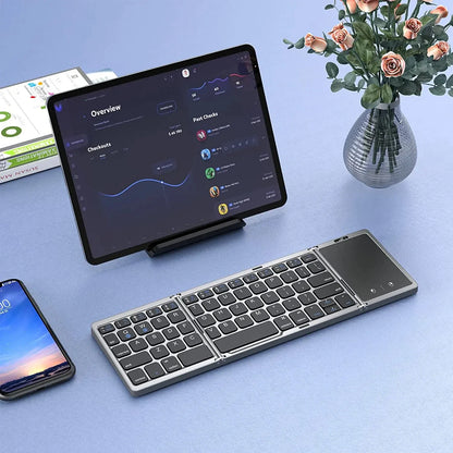 Kaksitoiminen Bluetooth 5.1 -näppäimistö, 3-osainen taitettava mininäppäimistö, ladattava taitettava näppäimistö kosketuslevyllä, Windows-, Android-, iOS- ja iPad-yhteensopiva