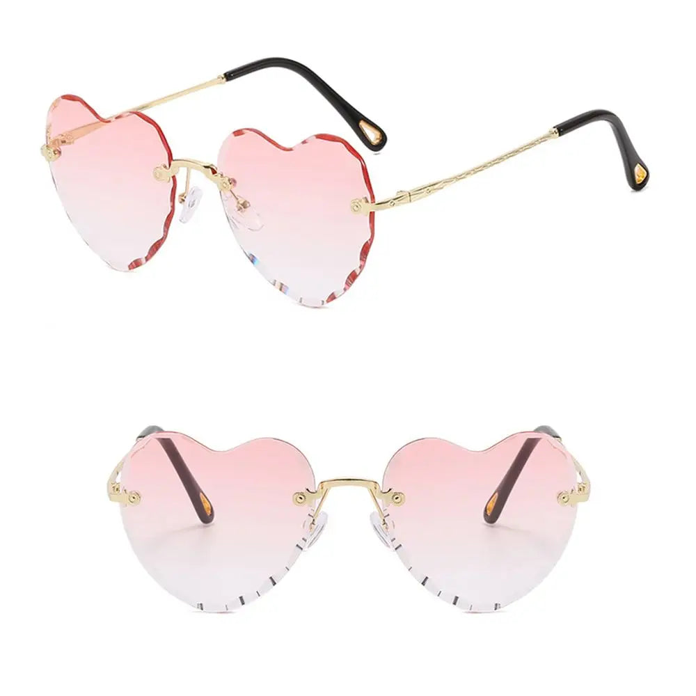 Ochelari de soare în formă de inimă, cu ramă metalică fără ramă, lentile degradate, ochelari de soare „Love Heart” pentru femei, protecție UV400