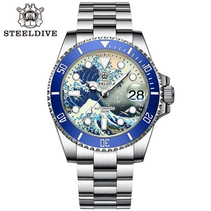 STEELDIVE New SD1953J 41mm Kanagawa Dial Sapphire Glass NH35 Automatic Movement 300M Waterproof Water Ghost Dive Watches For Men